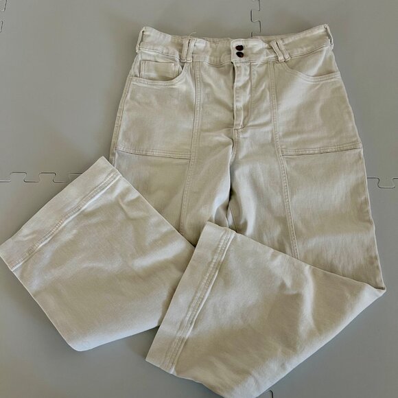 Anthropologie Pilcro Wide Leg Pants Women's White Denim Patch Panel High Rise 32 - Picture 3 of 10